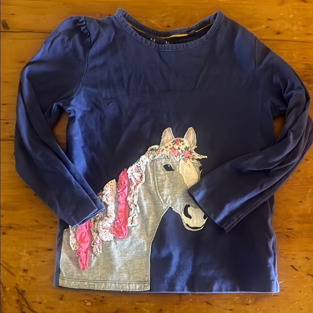Mini Boden 'girls Navy Horse Graphic Long Sleeve Top